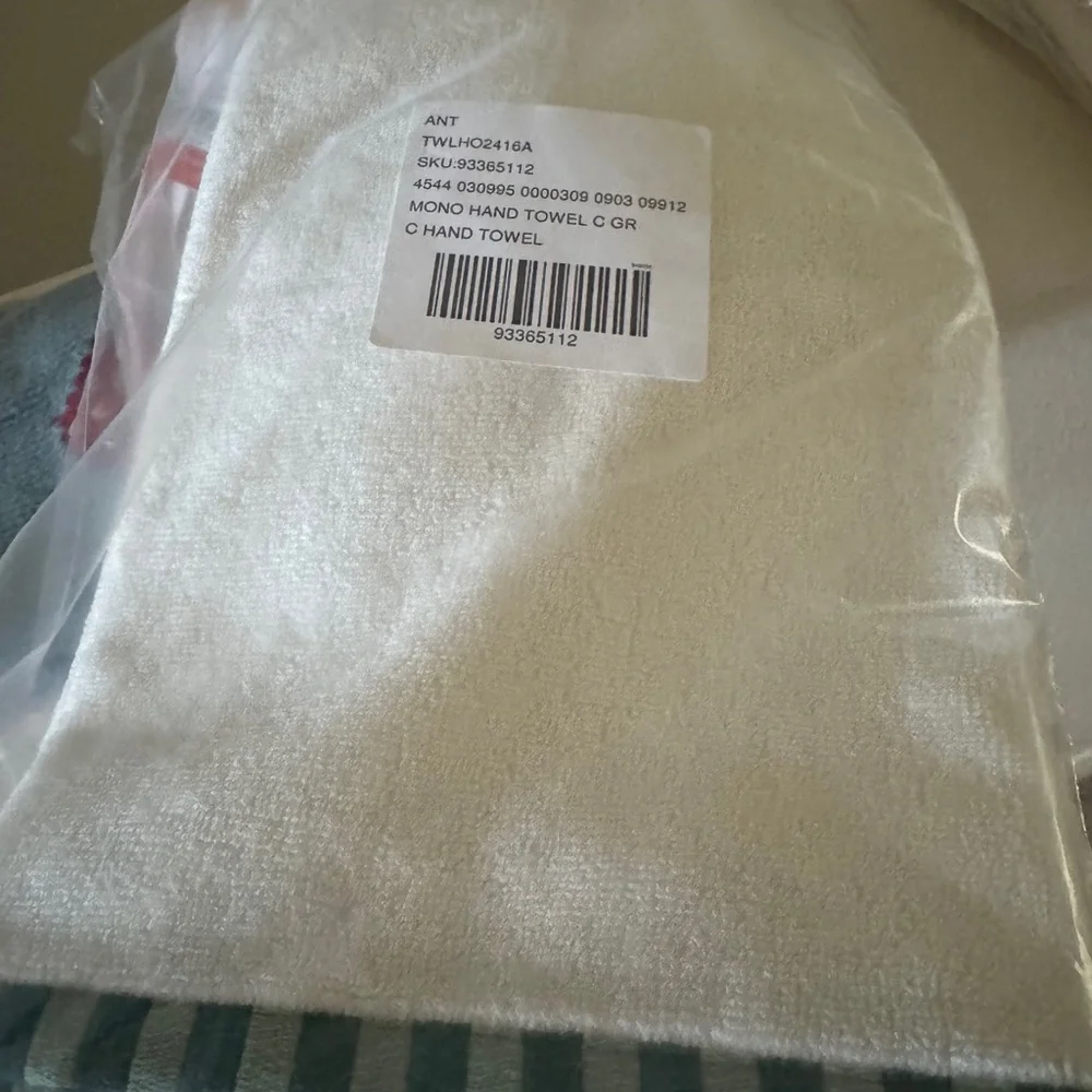 Anthropologie Monogrammed Embroidered Green and White‎ Towel